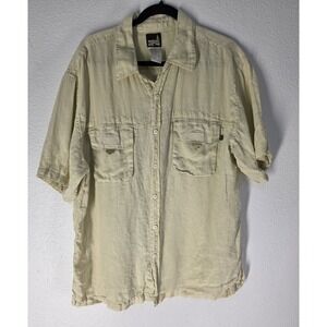 Weekendz Off Linen Shirt Men XL Light Yellow Collared Short Sleeve Casual Top